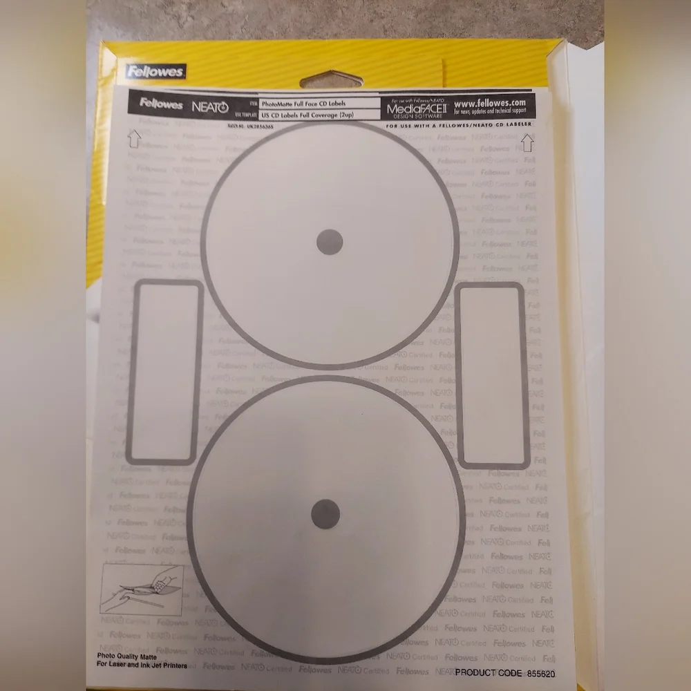 CD Labels - Fellowes 26-pc Full Face Matte with 8 Slim Jewel Case Inserts. 84073